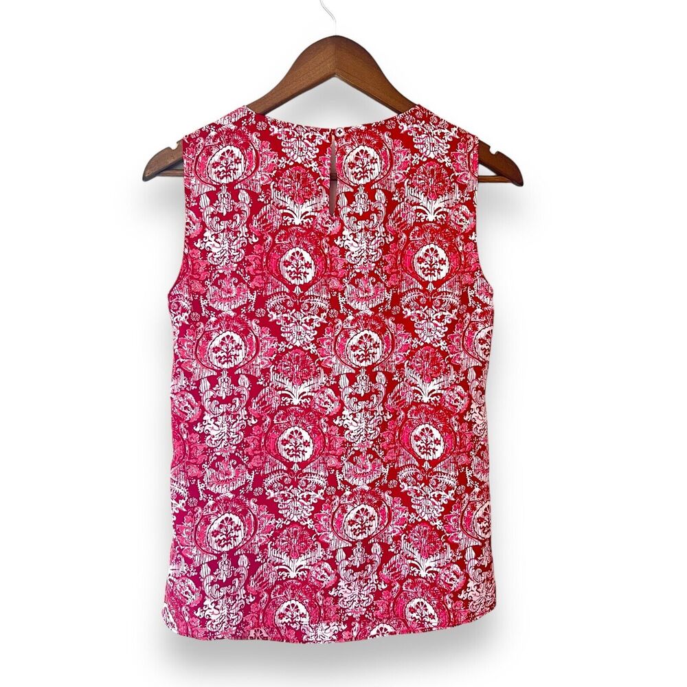 Talbots Red White Floral Damask Blouse 4 Sleeveless Medallion Print Keyhole Top - Picture 5 of 6